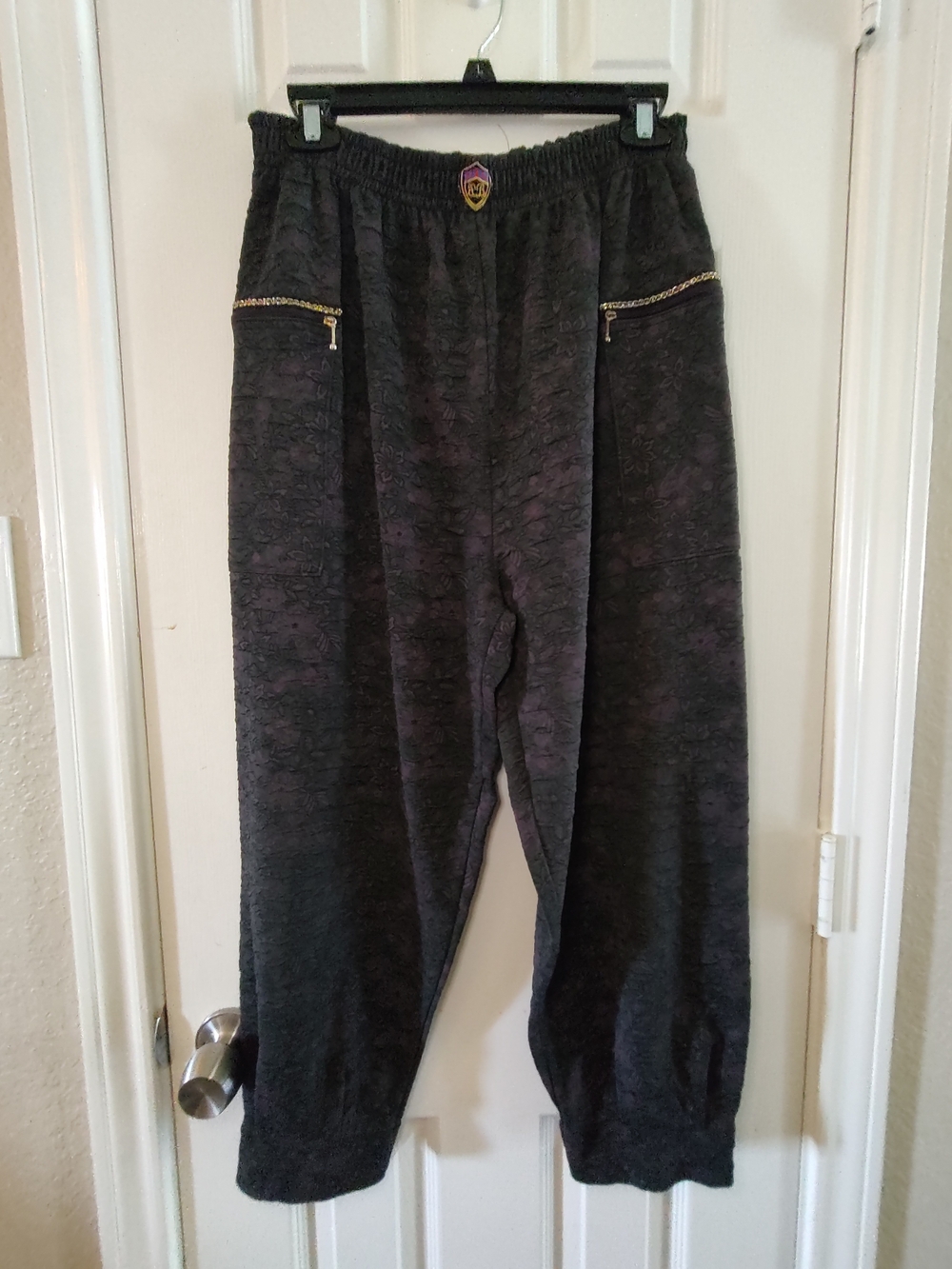 K-Fashion Plum Bubble Crepe Wide Leg Zip Pocket Lounge Pants Size XL